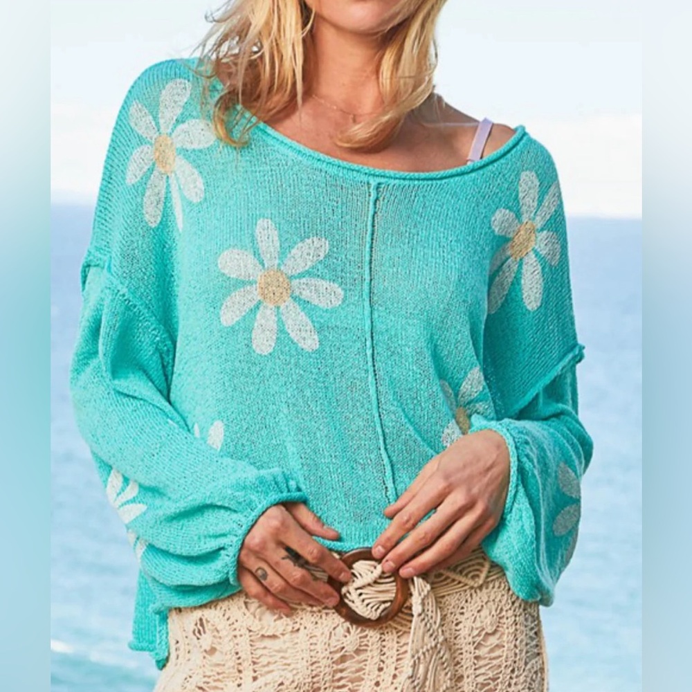 Pol teal sunflower daisy 🌼 lightweight top large